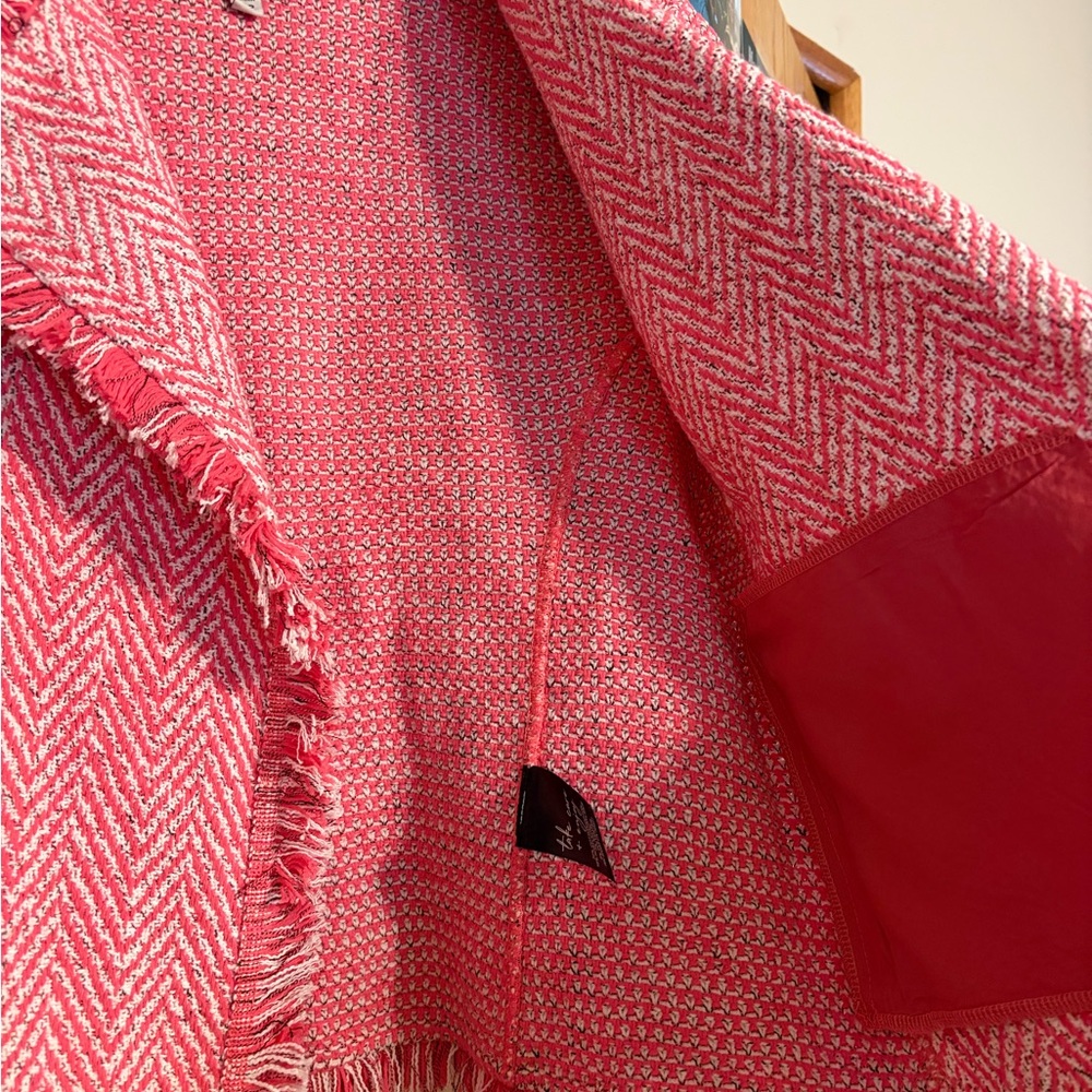 NWOT $198 NIC+ZOE Pink Tweed Fringe Knit Open Front Jacket. Size Small Petite - Picture 9 of 11